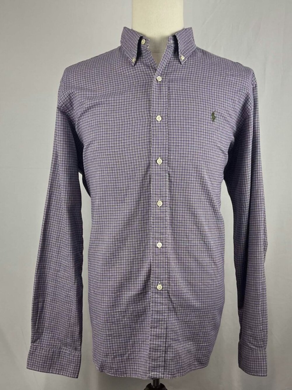 EUC Ralph Lauren Mens XL Purple Gingham Green Pony Plaid Button Up Shirt Size XL